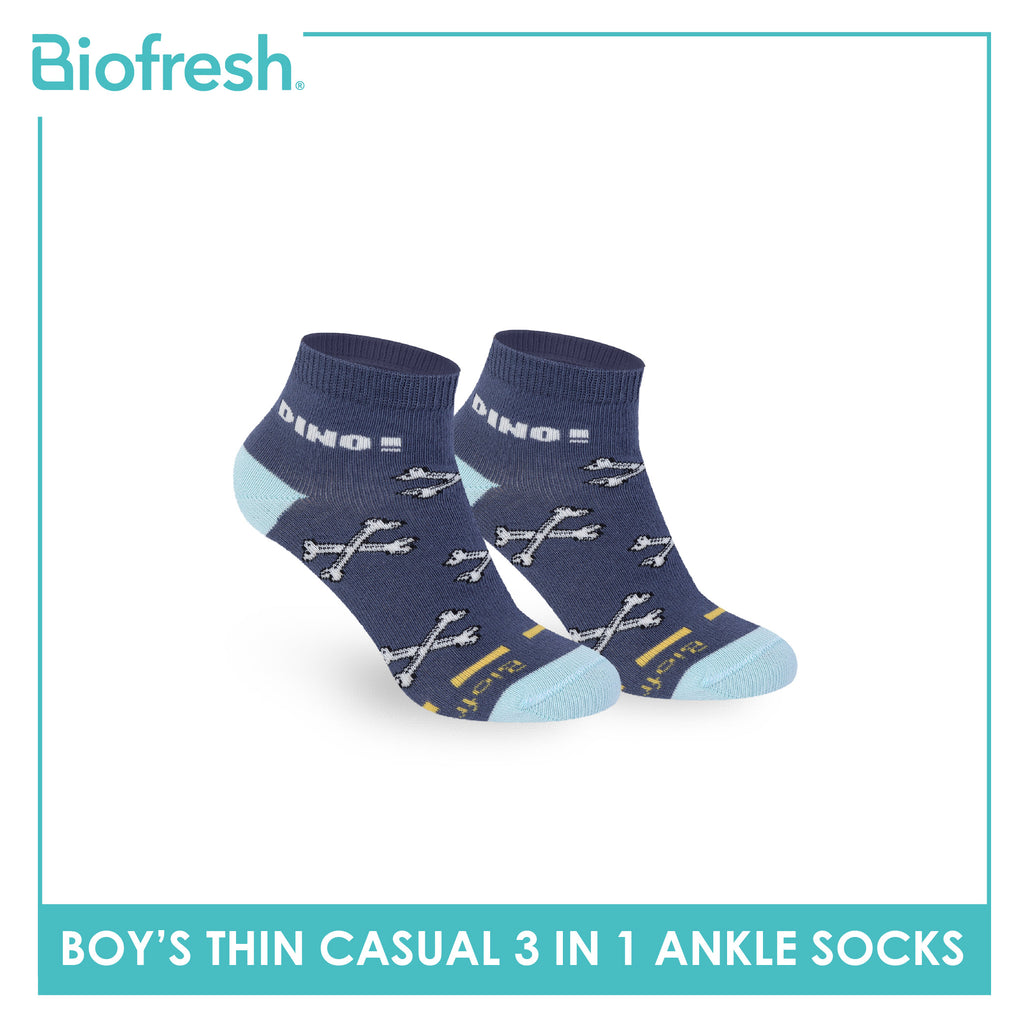 Biofresh Boys' Antimicrobial Cotton Thin Casual Ankle Socks 3 pairs in 1 pack RBCG614