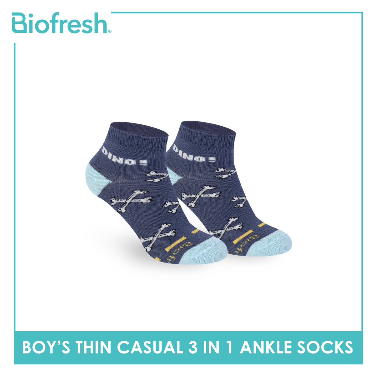 Biofresh Boys' Antimicrobial Cotton Thin Casual Ankle Socks 3 pairs in 1 pack RBCG614