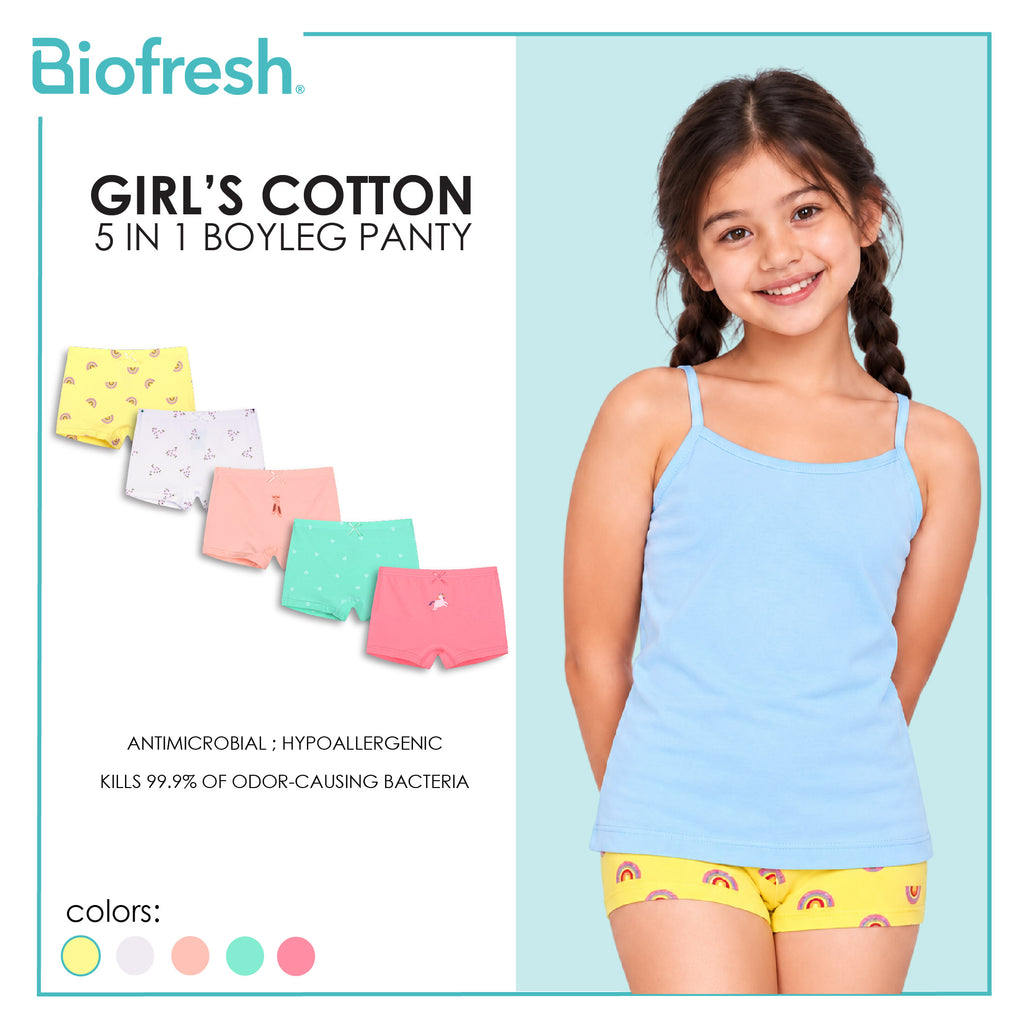 Biofresh Girls’ Antimicrobial Cotton Boyleg Panty 5 pieces in a pack UGPBG621F