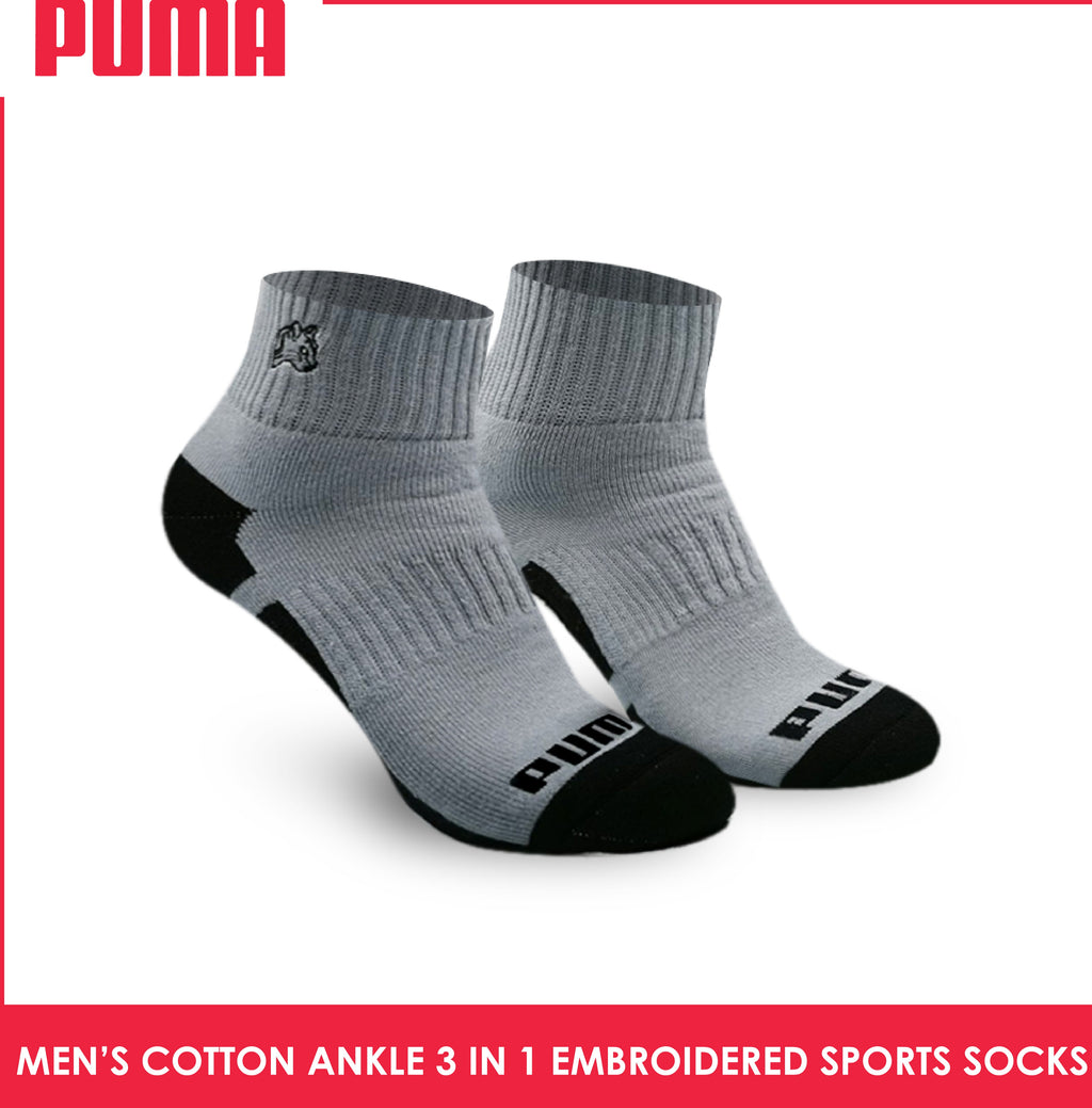 Puma Men's Emroidered Thick Sports Ankle Socks 3 pairs in a pack PMSEG9