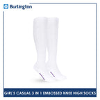 Burlington Girls’ Embossed Cotton Thin Casual Knee High Socks 3 pairs in 1 pack BGKHMG2