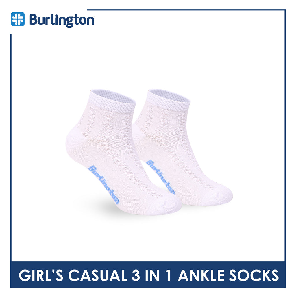 Burlington Girls’ Embossed Cotton Casual Ankle Socks 3 pairs in 1 pack BGCMG2