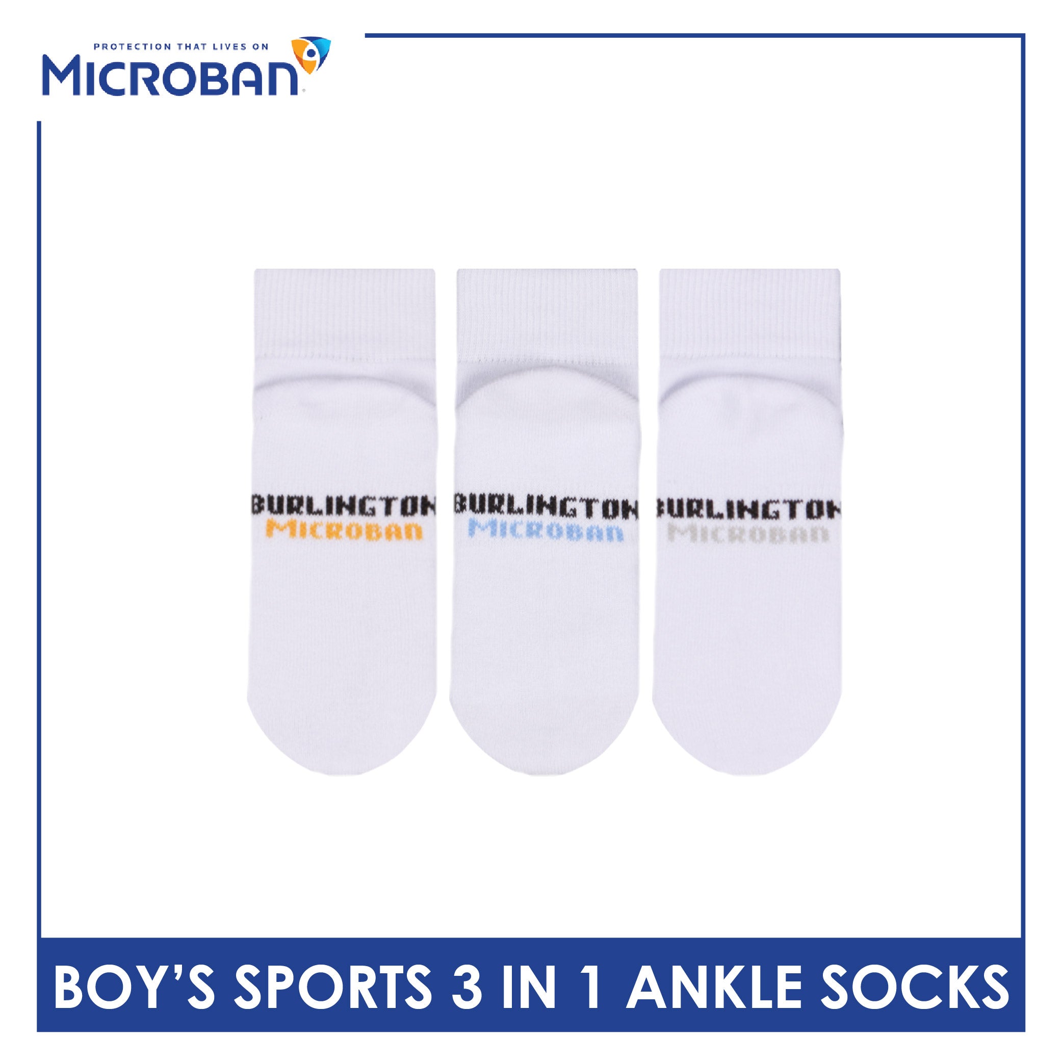 Microban Boys' Cotton Thick Sports Ankle Socks 3 pairs in a pack VBSKG14