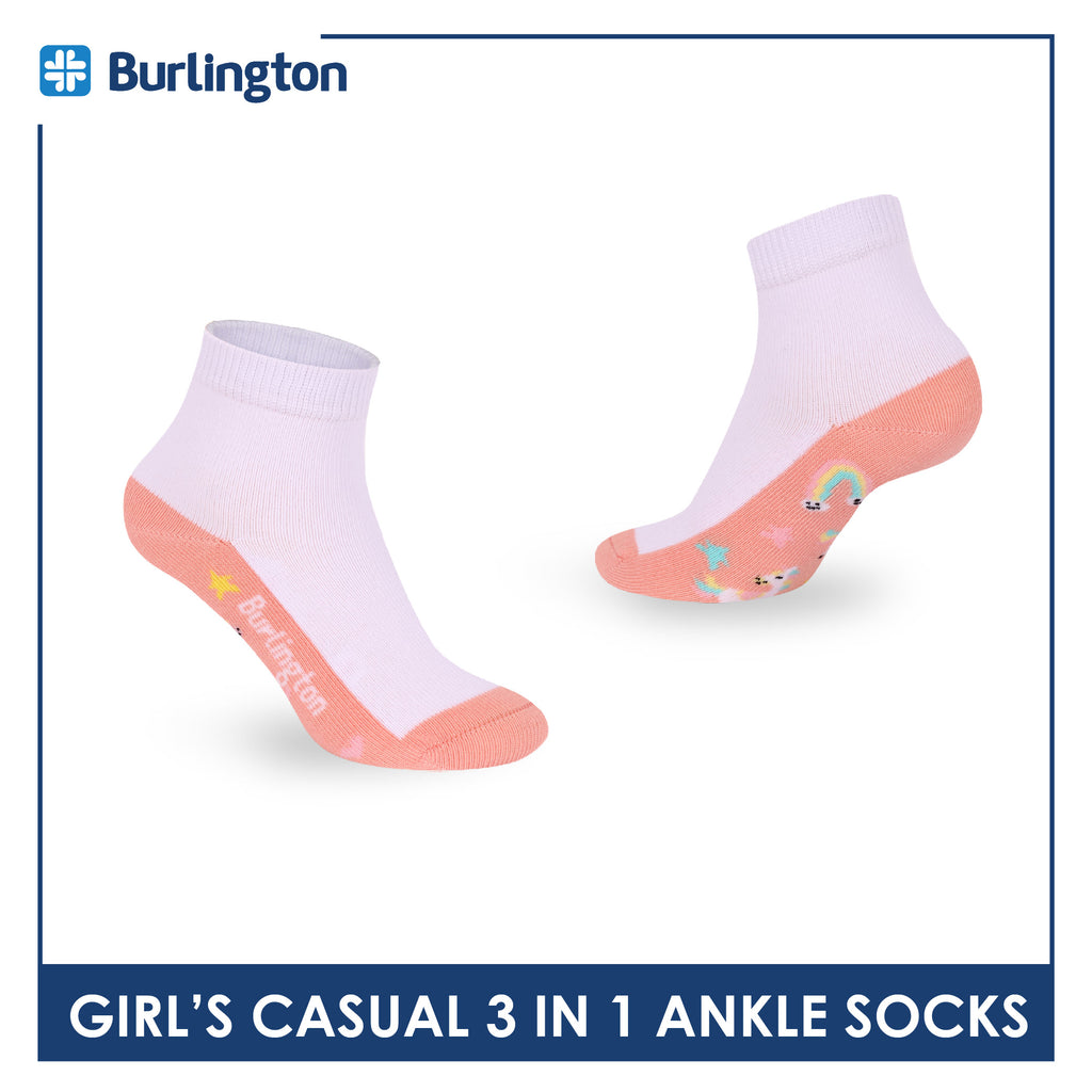 Burlington Girls’ Cotton Casual Ankle Socks 3 pairs in 1 pack BGCKG68