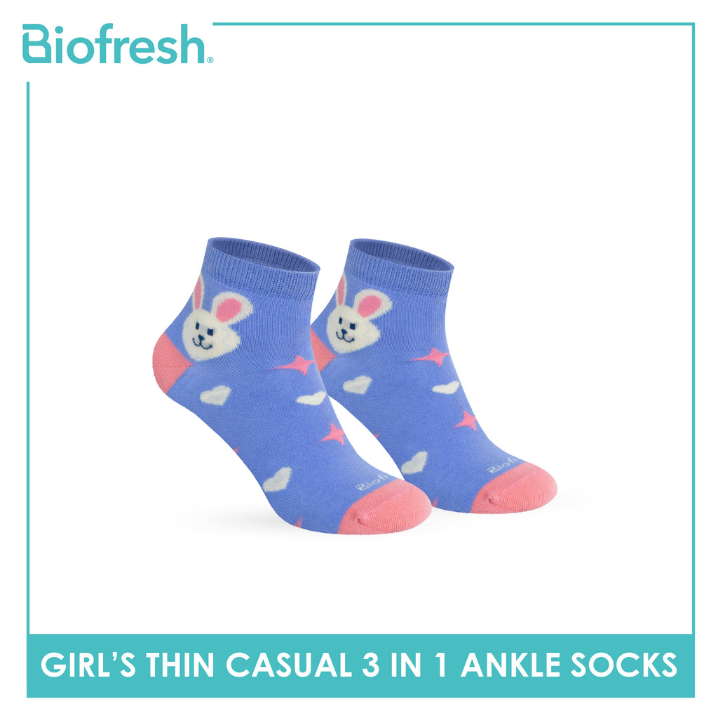 Biofresh Girl's Antimicrobial Cotton Thin Casual Ankle Socks 3 pairs in 1 pack RGCG635