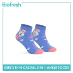 Biofresh Girl's Antimicrobial Cotton Thin Casual Ankle Socks 3 pairs in 1 pack RGCG635