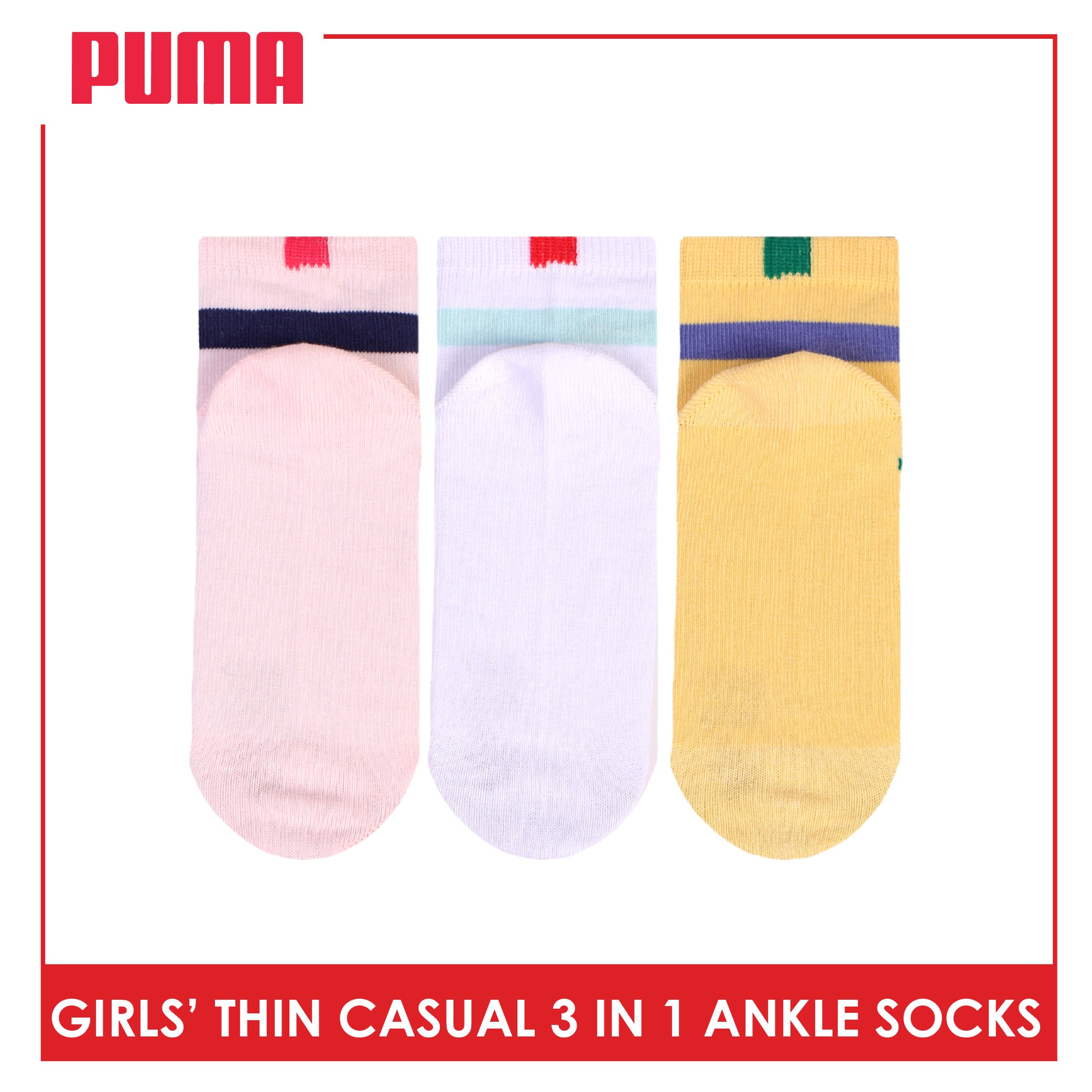 Puma Girl's Cotton Thin Casual Ankle Socks 3 pairs in 1 pack PGCG611