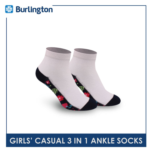 Burlington Girls' Cotton Lite Casual Ankle Socks 3 pairs in a pack BGCKG48