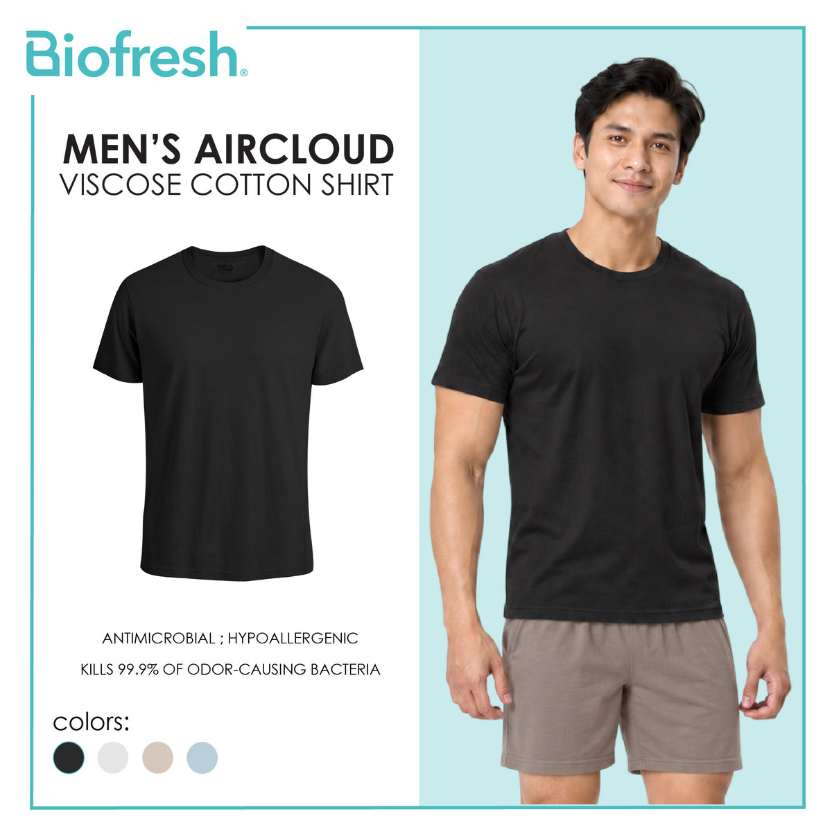 Biofresh Men's Antimicrobial Aircloud Viscose Cotton Roundneck Shirt 1 piece UMSPR531