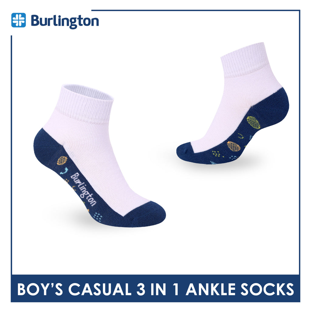 Burlington Boys’ Cotton Casual Ankle Socks 3 pairs in 1 pack BBCKG79