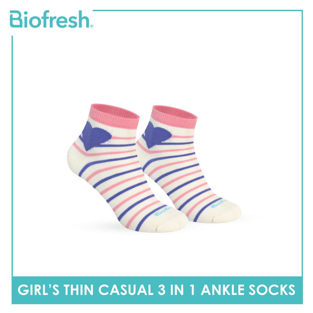 Biofresh Girl's Antimicrobial Cotton Thin Casual Ankle Socks 3 pairs in 1 pack RGCG635