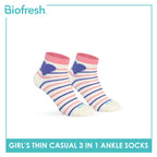 Biofresh Girl's Antimicrobial Cotton Thin Casual Ankle Socks 3 pairs in 1 pack RGCG635
