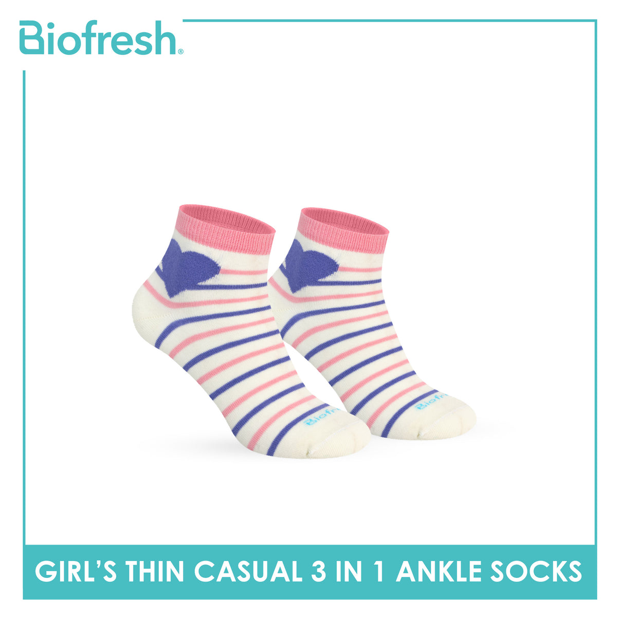 Biofresh Girl's Antimicrobial Cotton Thin Casual Ankle Socks 3 pairs in 1 pack RGCG635