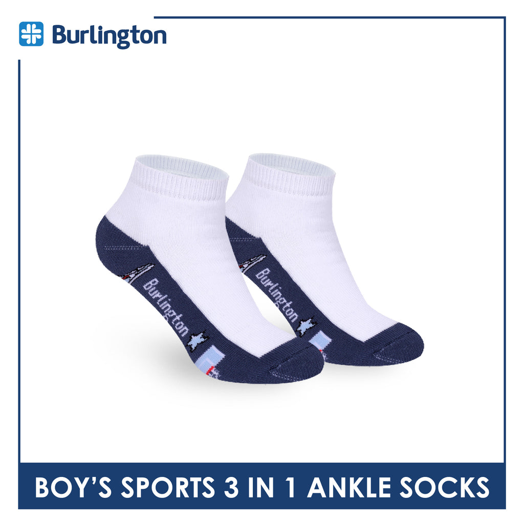 Burlington Boys’ Cotton Sports Ankle Socks 3 pairs in 1 pack BBSKG40