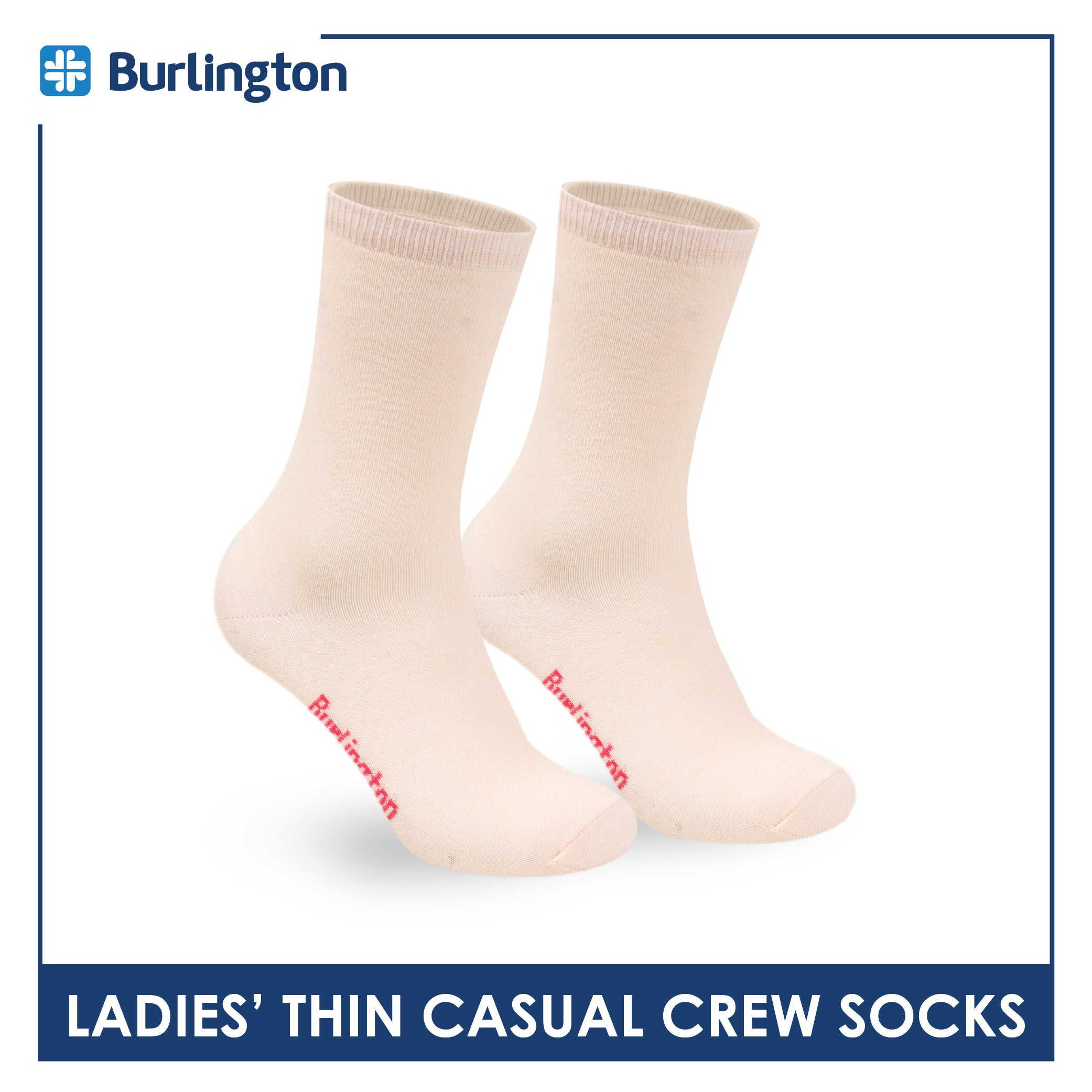 Burlington Ladies Cotton Stick & Style Thin Casual Crew Socks 1 pair BLCD631