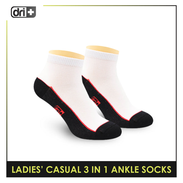 Dri Plus Ladies' Lite Casual Ankle Socks 3 pairs in a pack DLCKG35