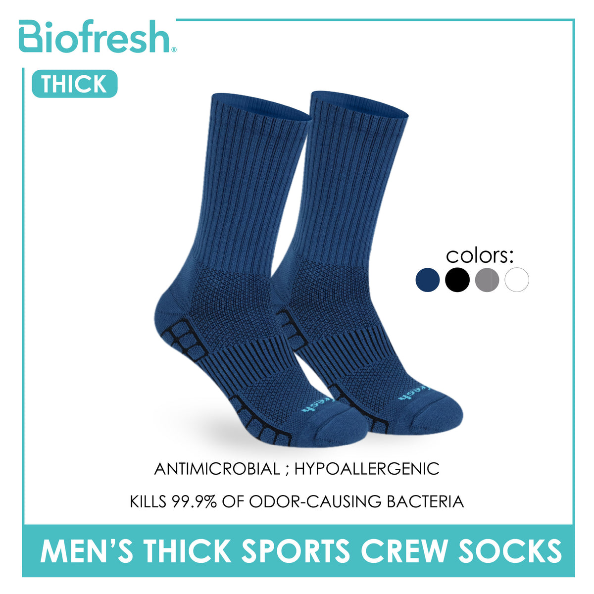 Biofresh Men's Antimicrobial Cotton Thick Sports Crew Socks 1 pair RMS631