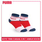 Puma Boys’ Cotton Thin Casual Ankle Socks 3 pairs in 1 pack PBCG611