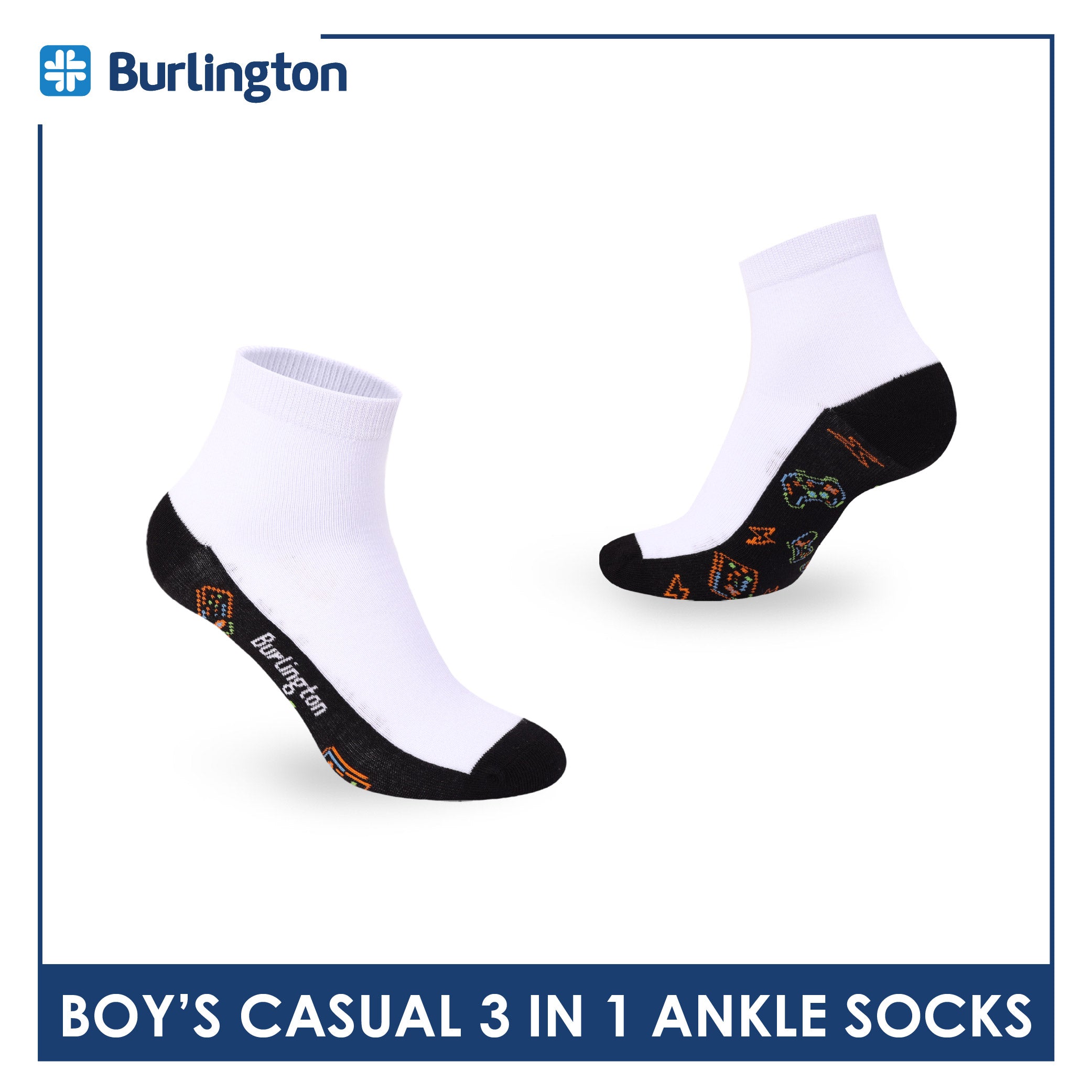 Burlington Boys’ Cotton Casual Ankle Socks 3 pairs in 1 pack BBCKG80