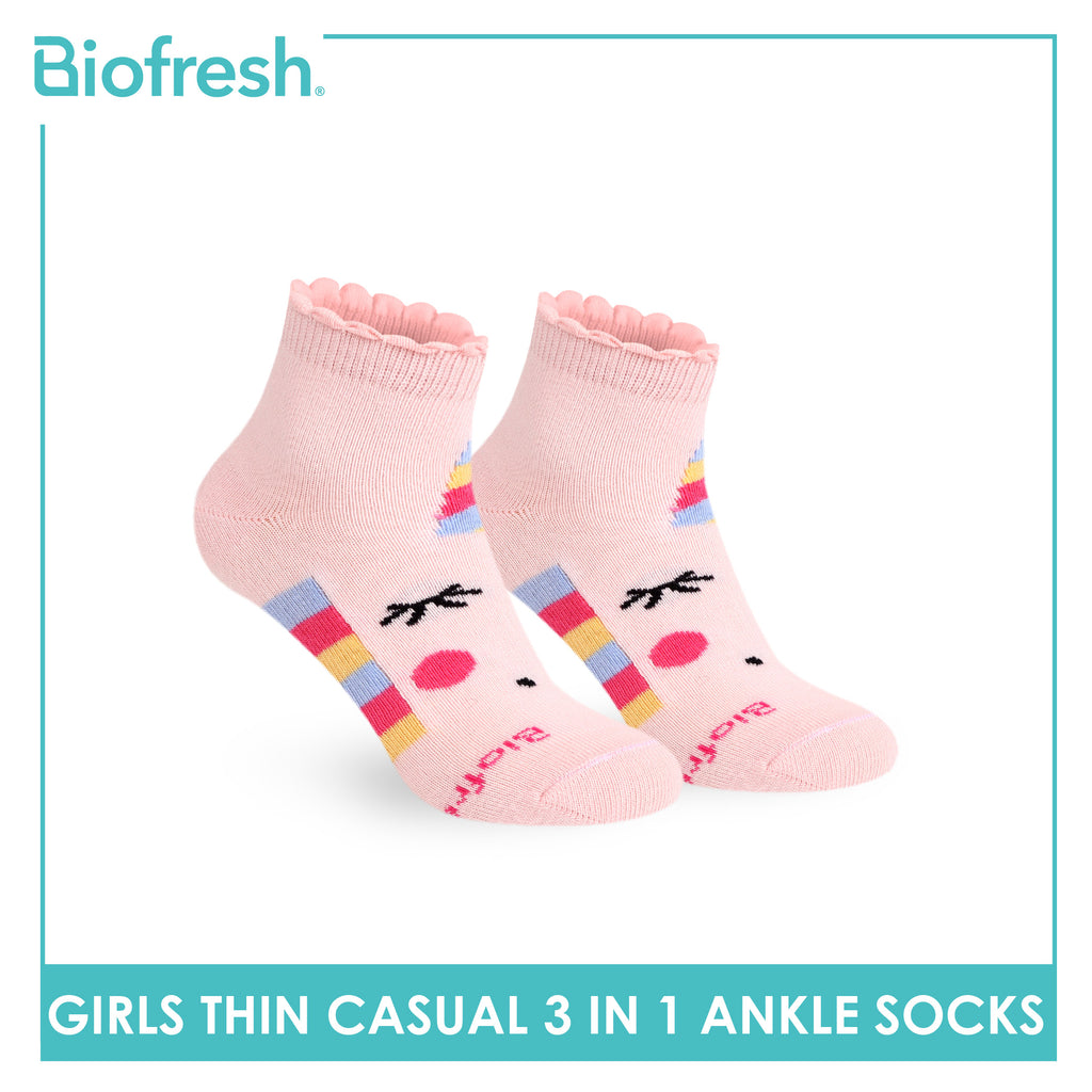 Biofresh Girl's Cotton Thin Casual Ankle Socks 3 pairs in 1 pack RGCG611