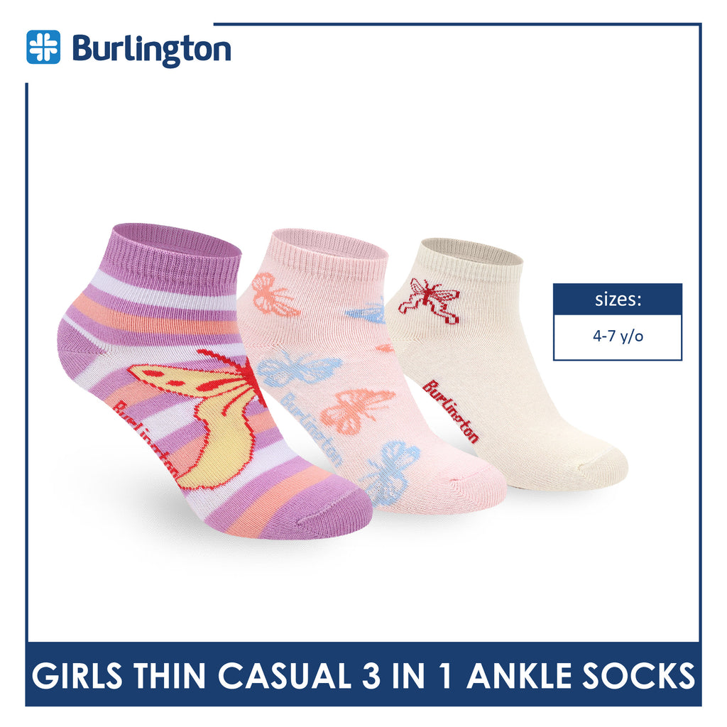 Burlington Girl's Cotton Thin Casual Ankle Socks 3 pairs in 1 pack BGCG612