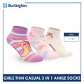 Burlington Girl's Cotton Thin Casual Ankle Socks 3 pairs in 1 pack BGCG612