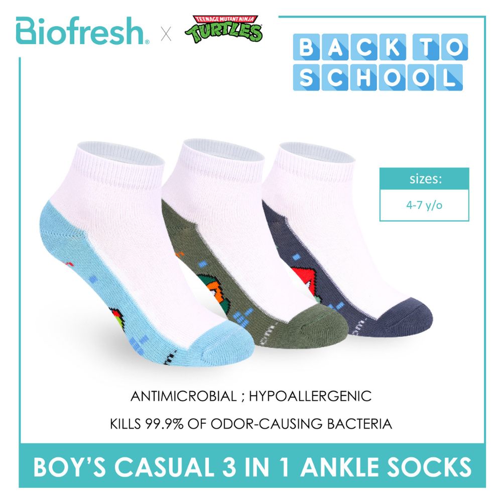 Biofresh | TMNT Boys’ Antimicrobial Cotton Thin Casual Ankle Socks 3 pairs in 1 pack NTRBCKG5