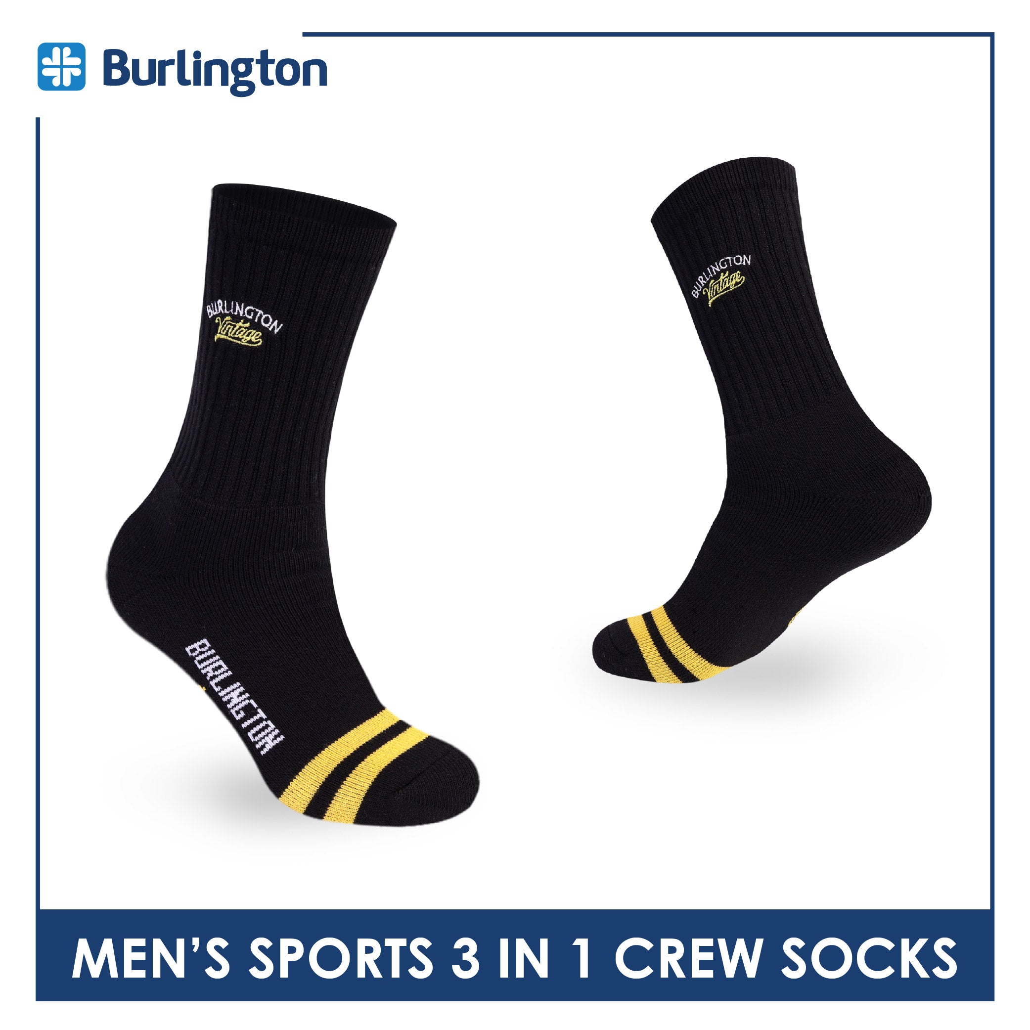 Burlington | Vintage Men’s Cotton Embroidered Thick Sports Crew Socks 1 pair BMSEG612
