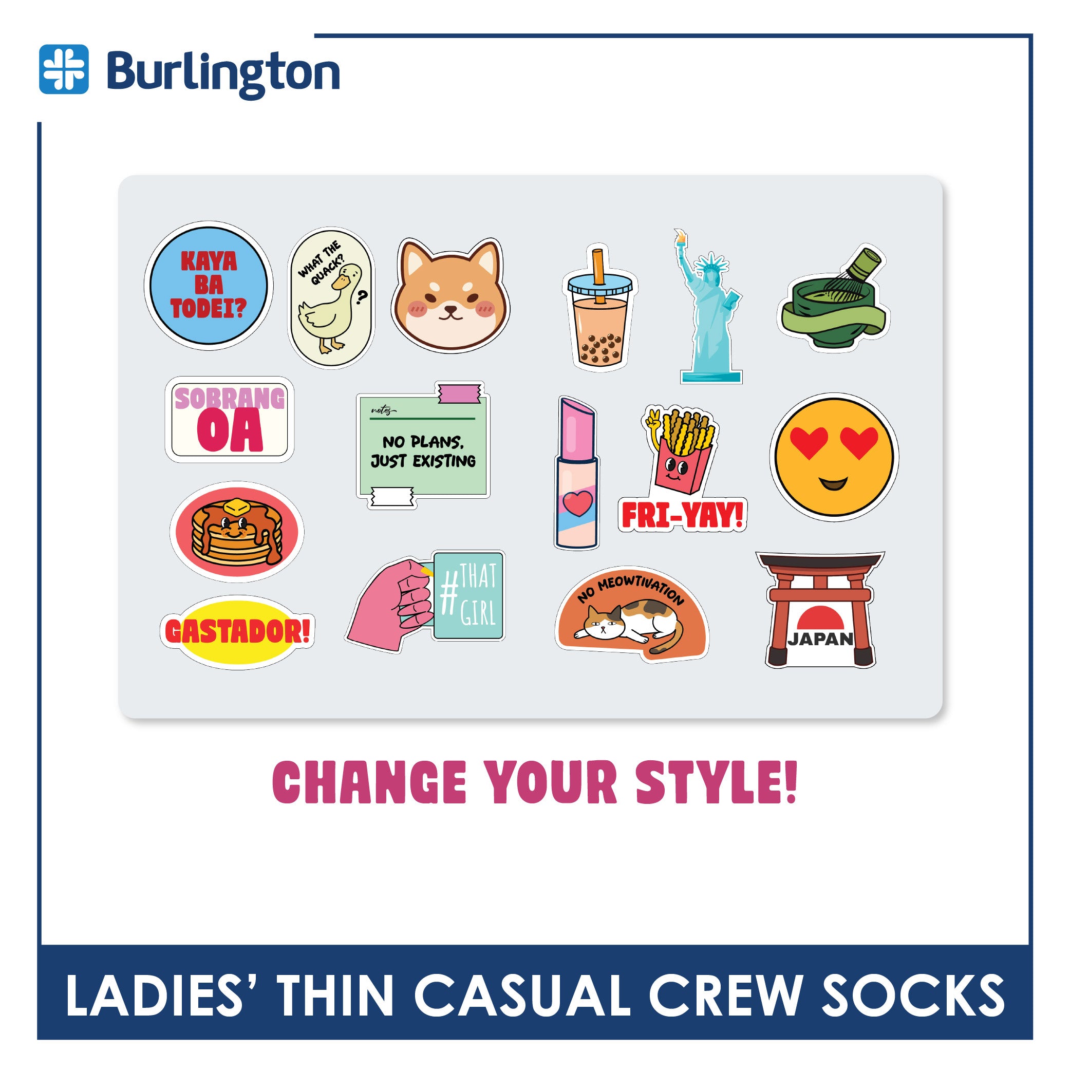 Burlington Ladies Cotton Stick & Style Thin Casual Crew Socks 1 pair BLCD631