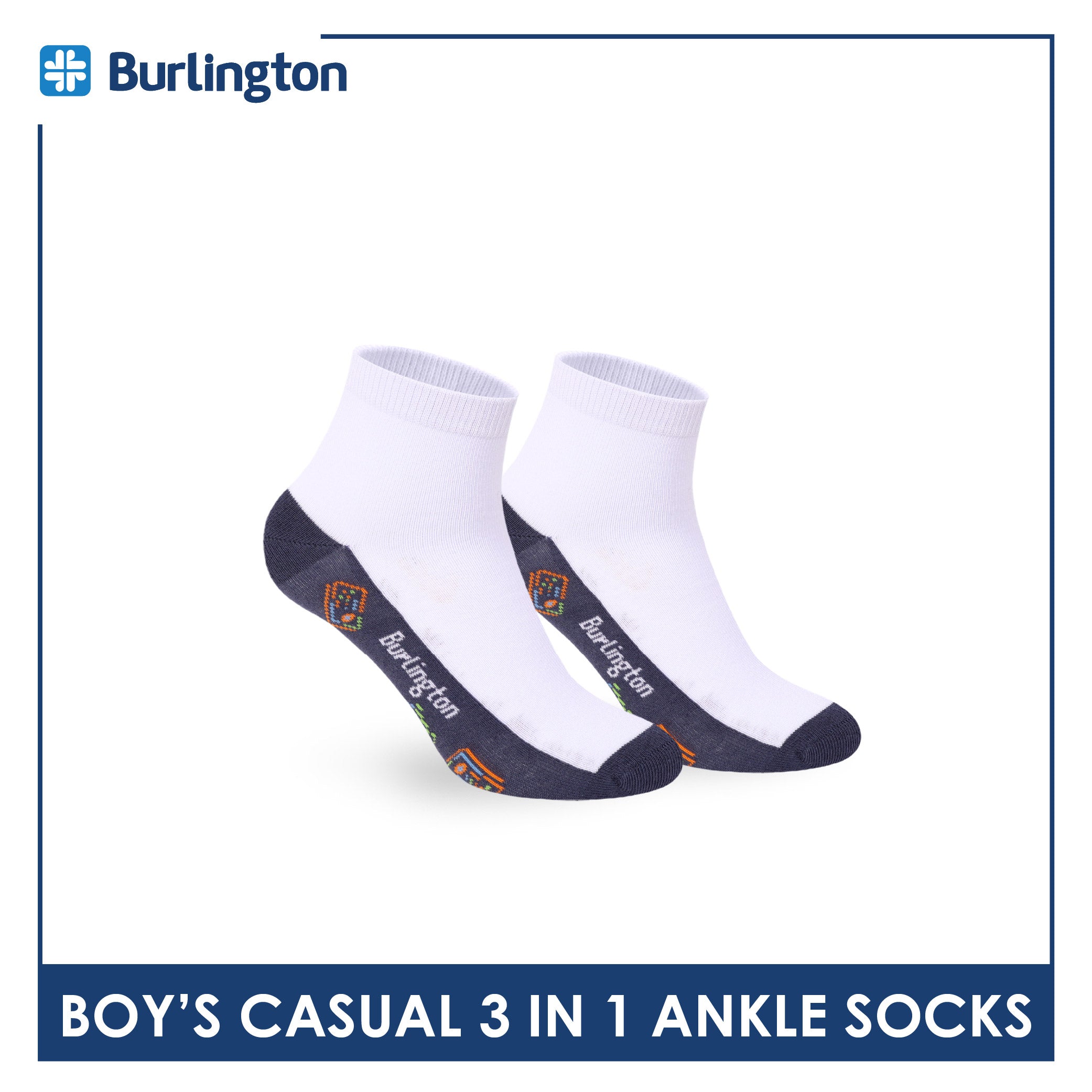 Burlington Boys’ Cotton Casual Ankle Socks 3 pairs in 1 pack BBCKG80