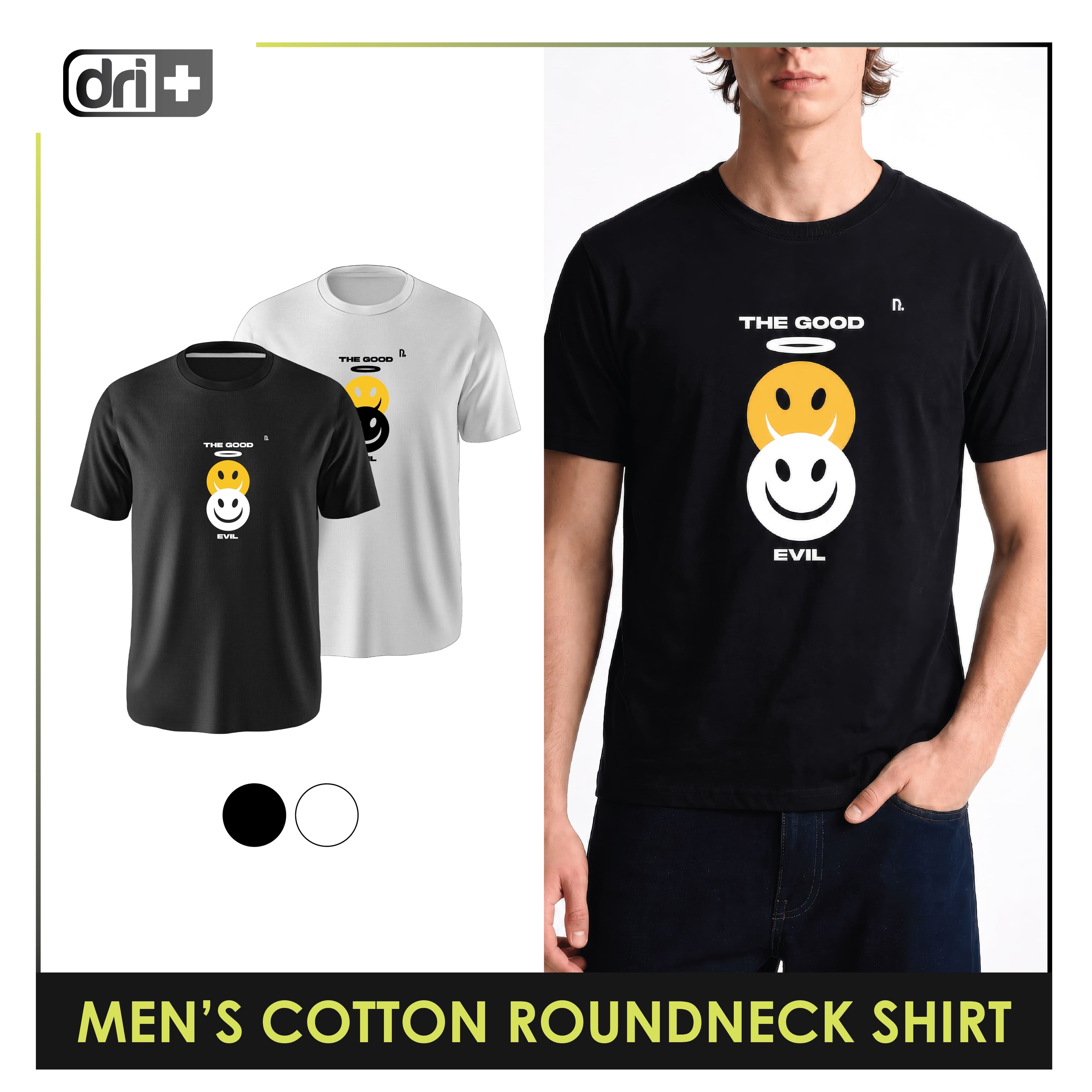 Dri Plus Men’s Anti-Odor Sweat Wicking Cotton The Good Evil Roundneck Shirt 1 piece DUMSRC612