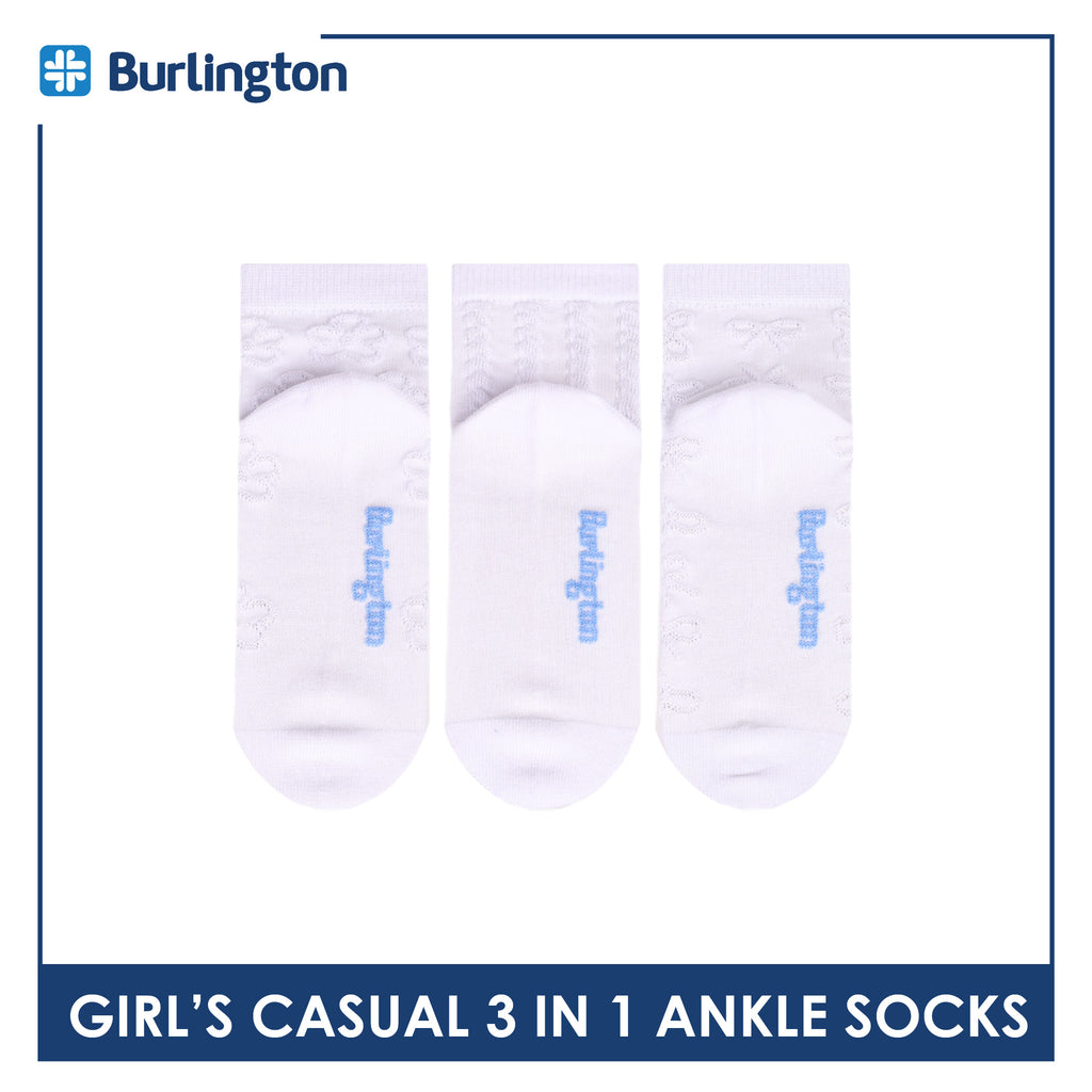 Burlington Girls’ Embossed Cotton Casual Ankle Socks 3 pairs in 1 pack BGCMG2