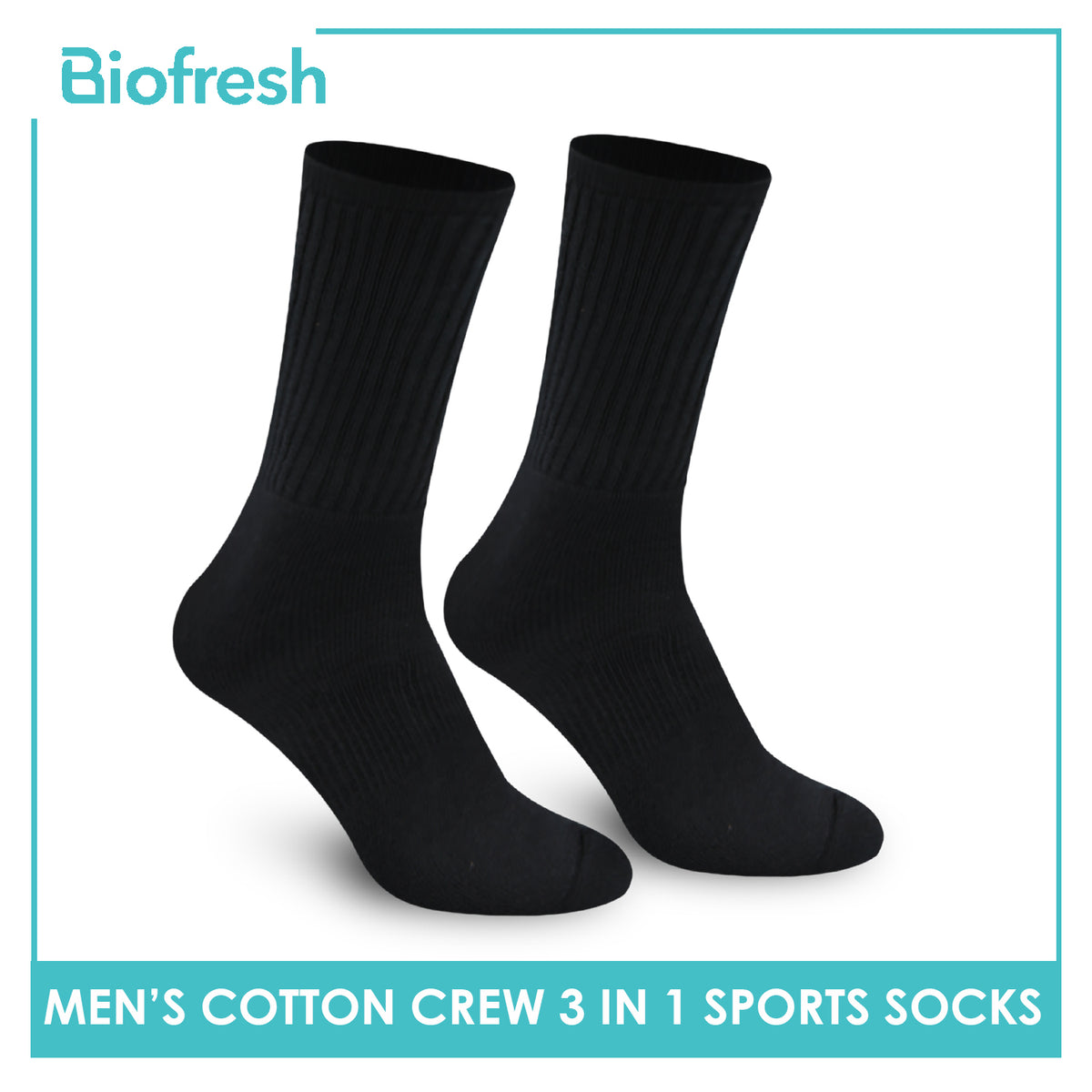 Biofresh Men’s Antimicrobial Odor Free Cotton Crew Thick Sports Socks 3 pairs in a pack RMSKG23