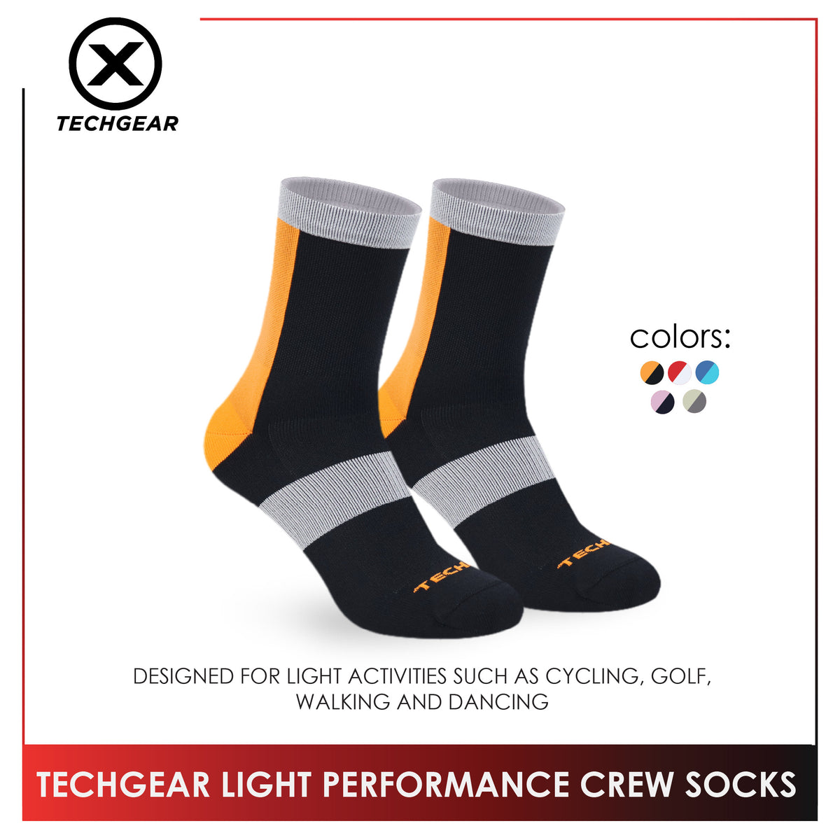 Burlington Men’s Casual Techgear Light Performance (Cycling & Golf) Crew Socks 1 pair TGML631