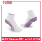 Puma Girls’ Cotton Lite Thin Casual Ankle Socks 3 pairs in a pack PGCKG22