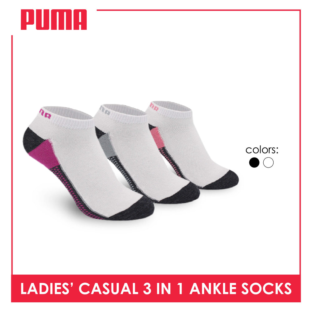 Puma Ladies' Cotton Lite Thin Casual Ankle Socks 3 pairs in a pack PLCKG9