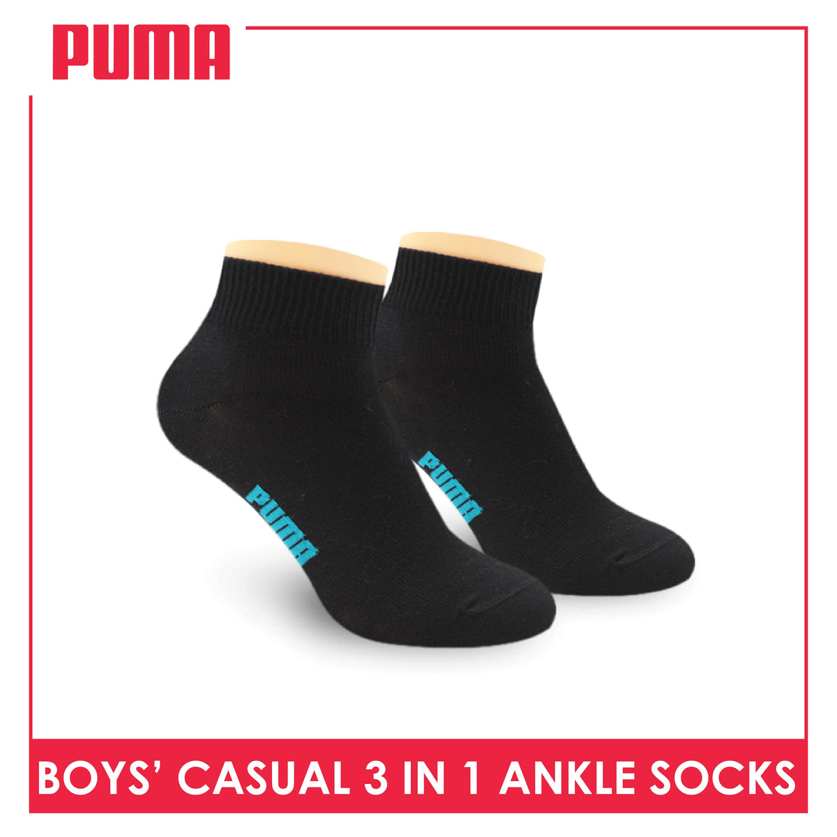 Puma Boys’ Cotton Thin Casual Ankle Socks 3 pairs in a pack PBCKG24