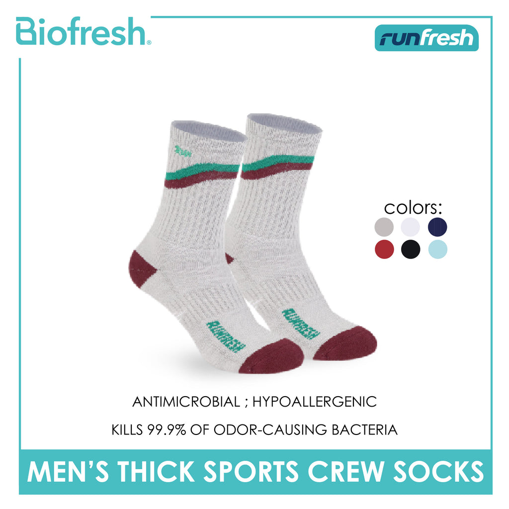 Biofresh Runfresh Men's Antimicrobial Cotton Embroidered Thick Sports Crew Socks 1 pair RRMSE632
