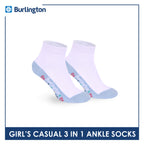 Burlington Girls’ Cotton Casual Ankle Socks 3 pairs in 1 pack BGCKG70