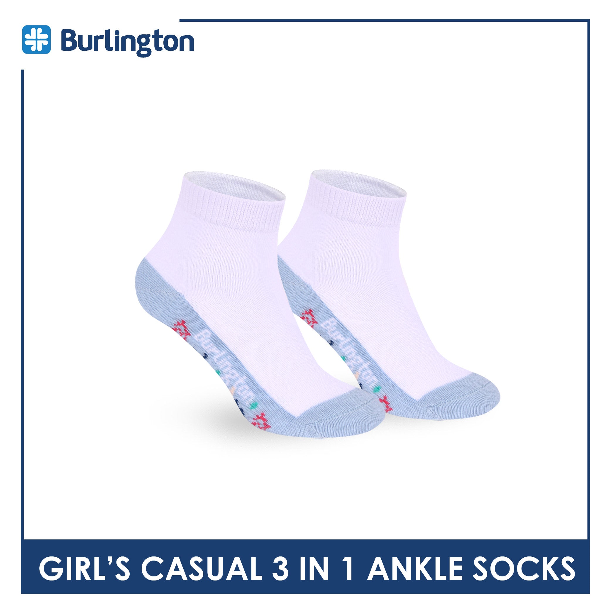 Burlington Girls’ Cotton Casual Ankle Socks 3 pairs in 1 pack BGCKG70