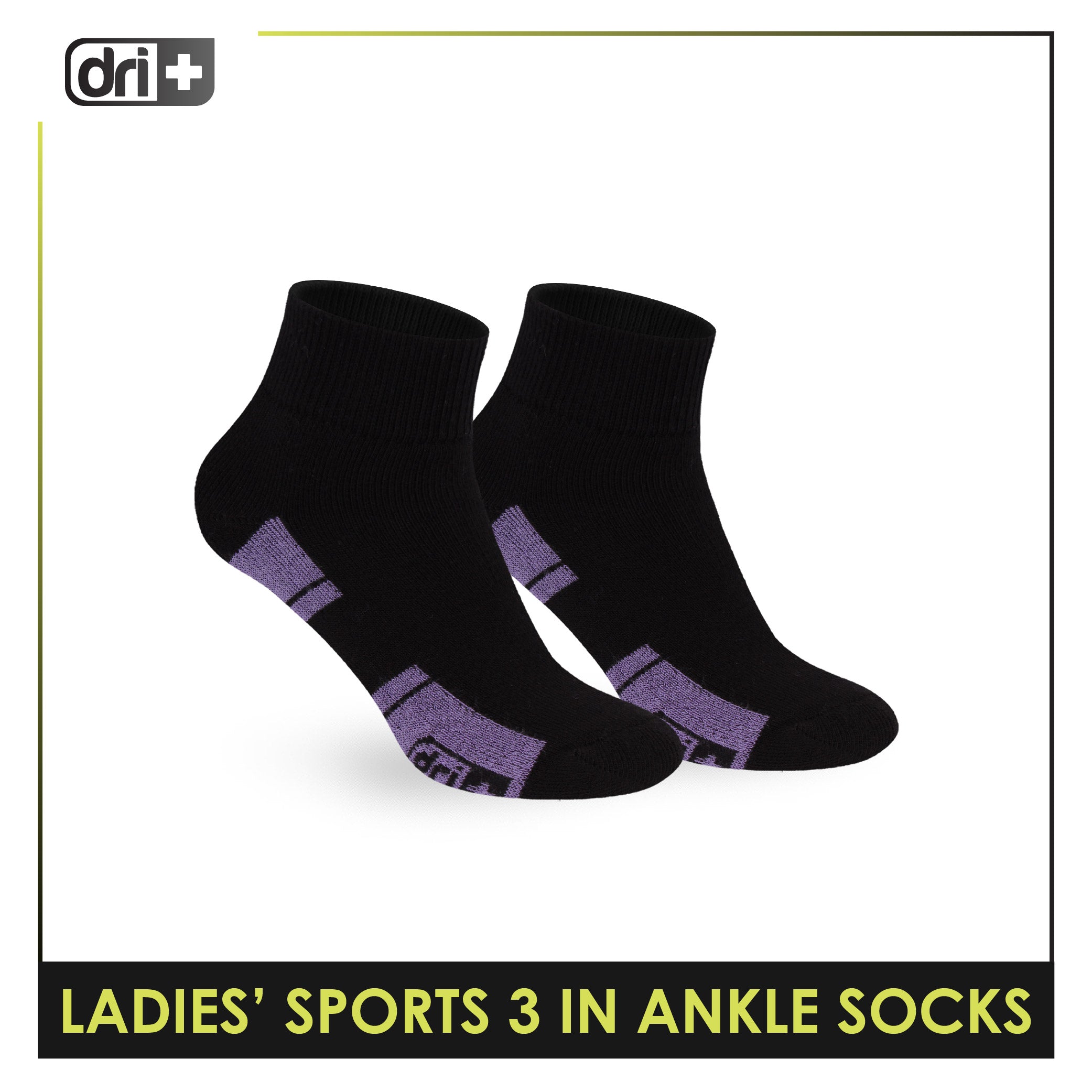 Dri Plus Ladies' Thick Sports Ankle Socks 3 pairs in 1 pack DLSKG19