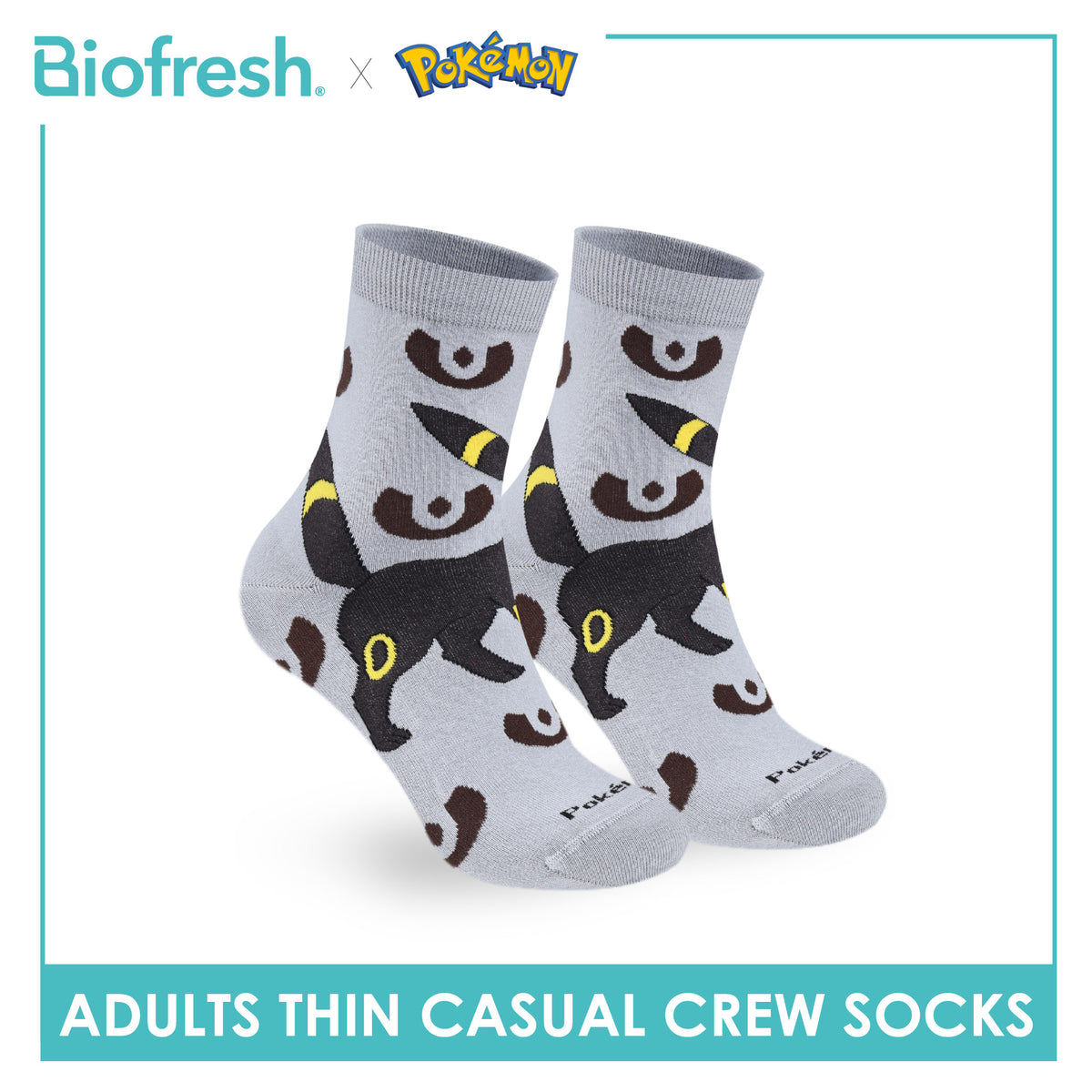 Biofresh | Pokemon Adults Antimicrobial Cotton Thin Casual Crew Socks 1 pair PKRMC631