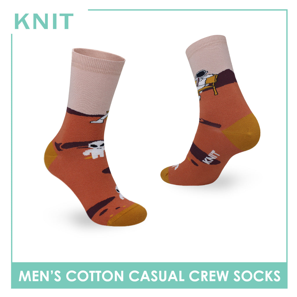 Knit Men's Astronaut (Raw Sienna) Cotton Thin Casual Crew Socks 1 pair KMC531