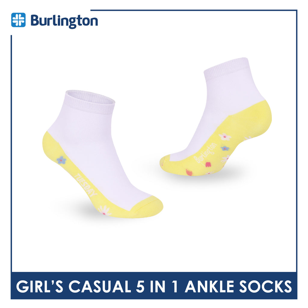 Burlington Girls’ Cotton Thin Casual Ankle Socks 5 pairs in 1 pack BGCKG2F