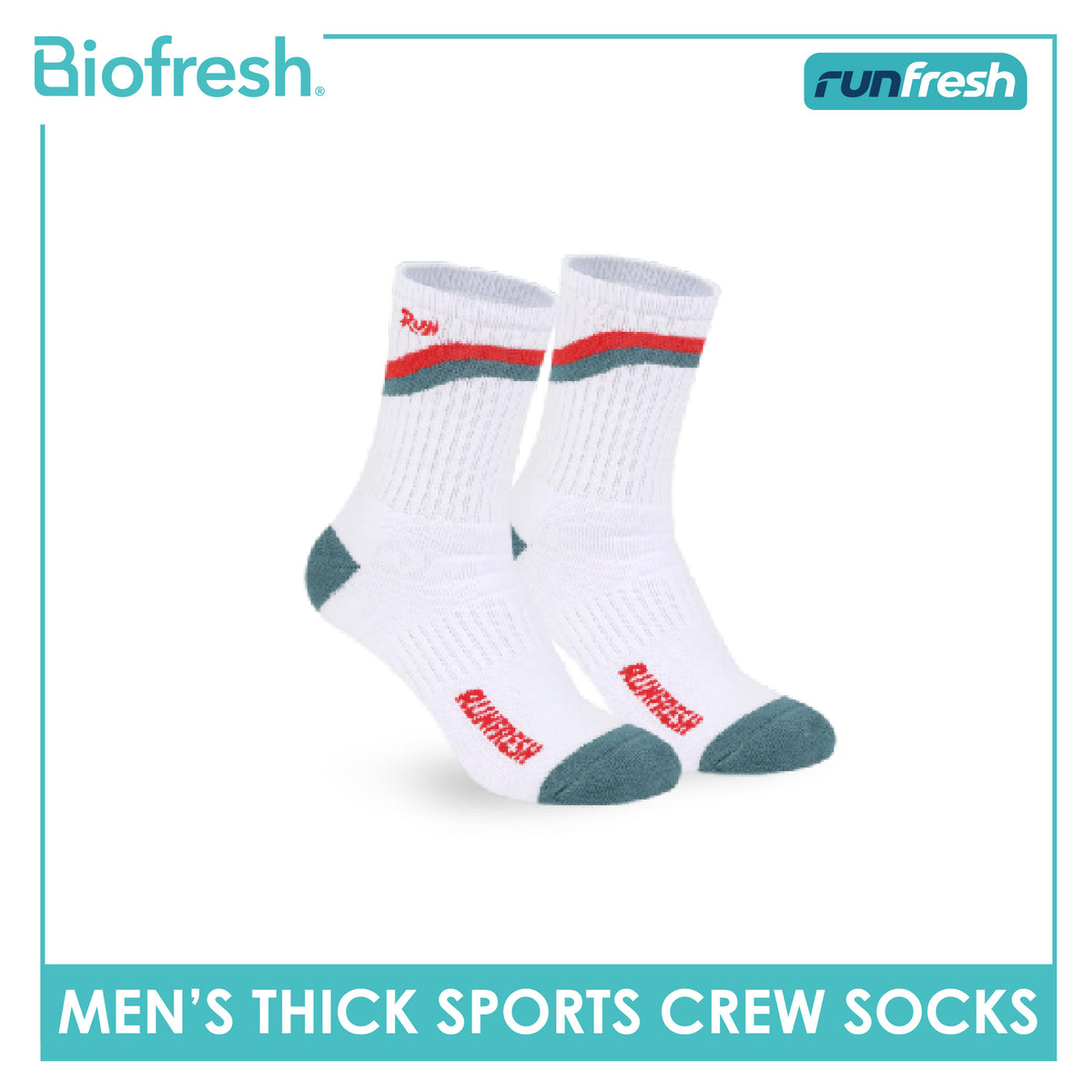 Biofresh Runfresh Men's Antimicrobial Cotton Embroidered Thick Sports Crew Socks 1 pair RRMSE632
