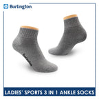 Burlington Ladies' Cotton Ankle Lite Thick Sports Socks 3 pairs in 1 pack 6222
