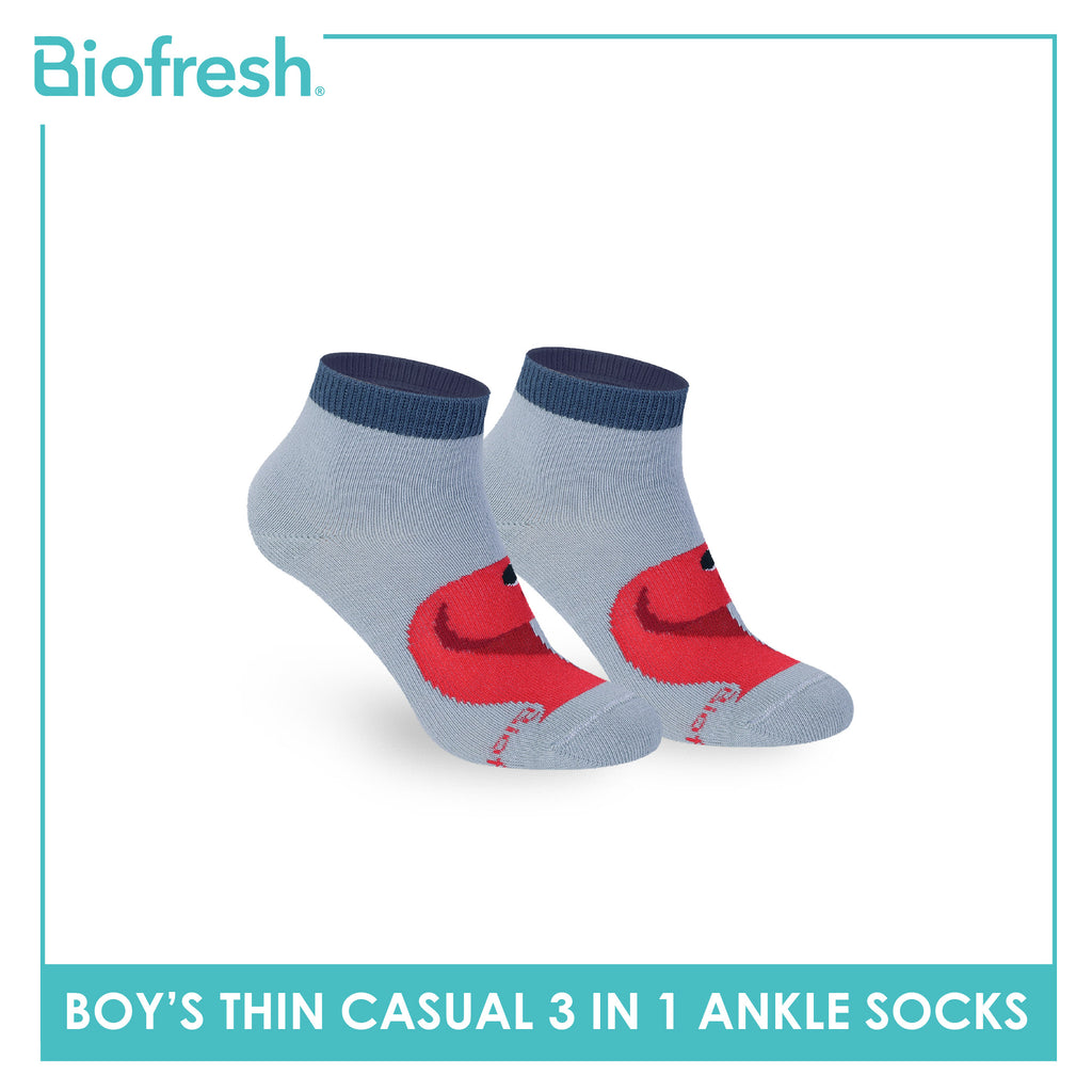 Biofresh Boys' Antimicrobial Cotton Thin Casual Ankle Socks 3 pairs in 1 pack RBCG614
