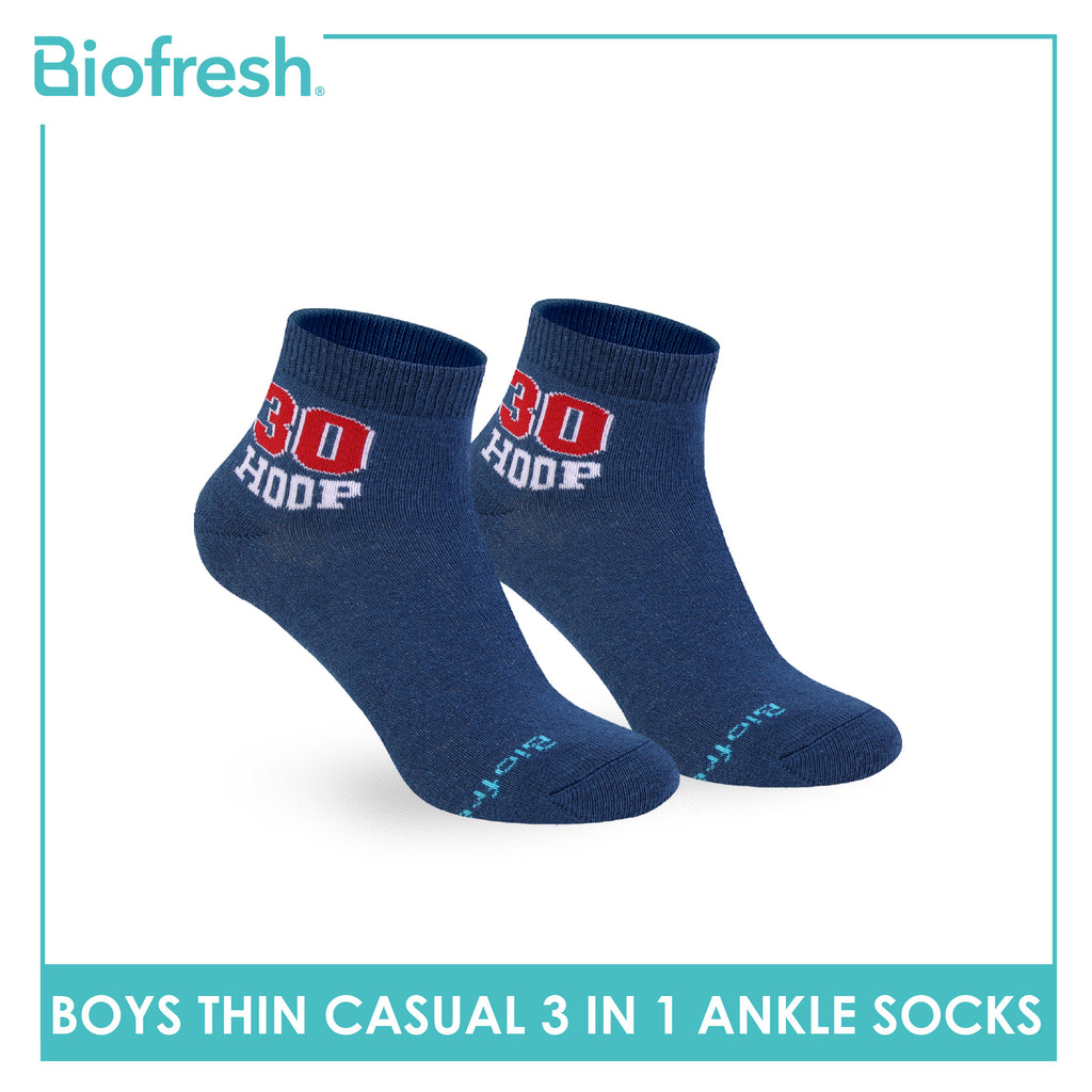 Biofresh Boys’ Cotton Thin Casual Ankle Socks 3 pairs in 1 pack RBCG617