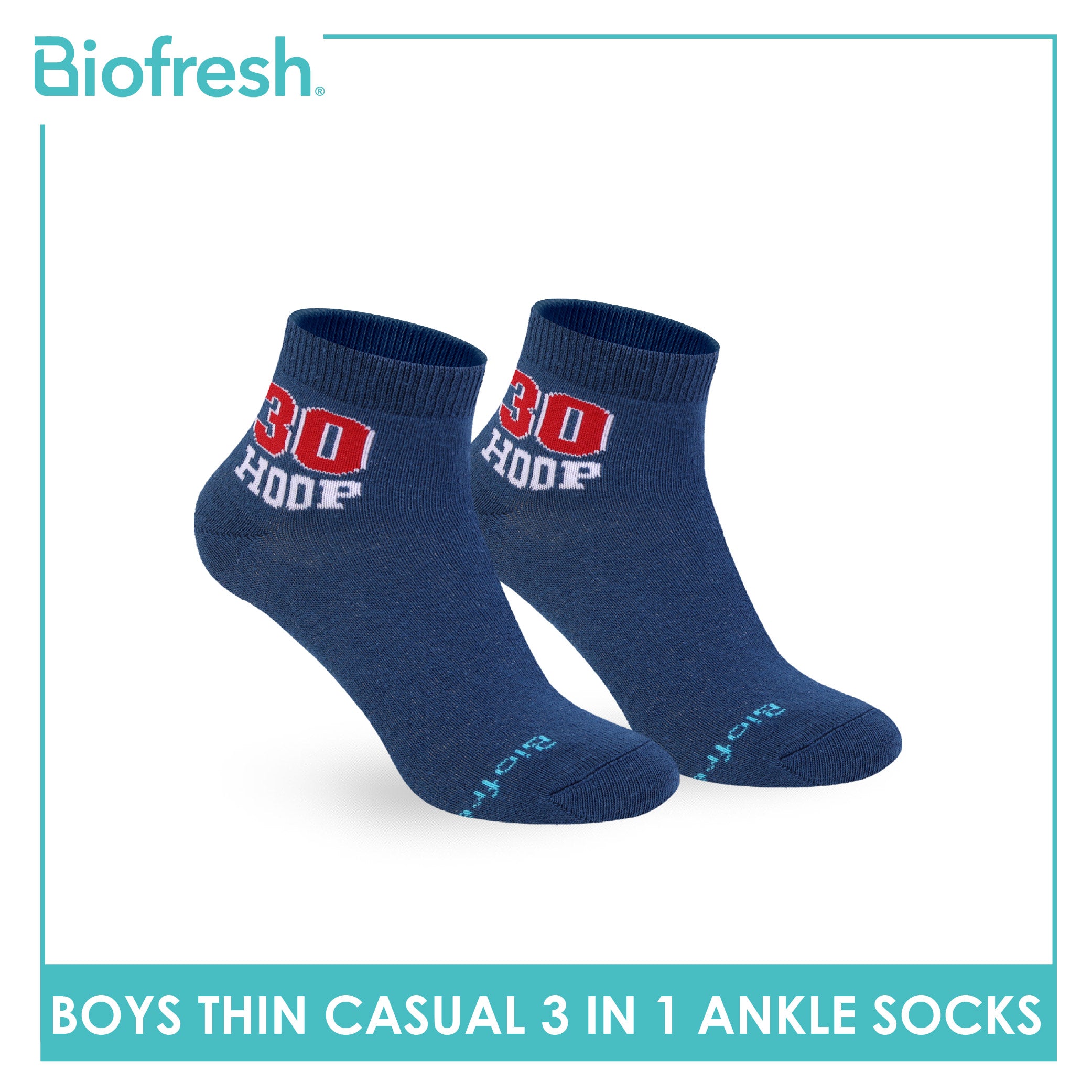 Biofresh Boys’ Cotton Thin Casual Ankle Socks 3 pairs in 1 pack RBCG617