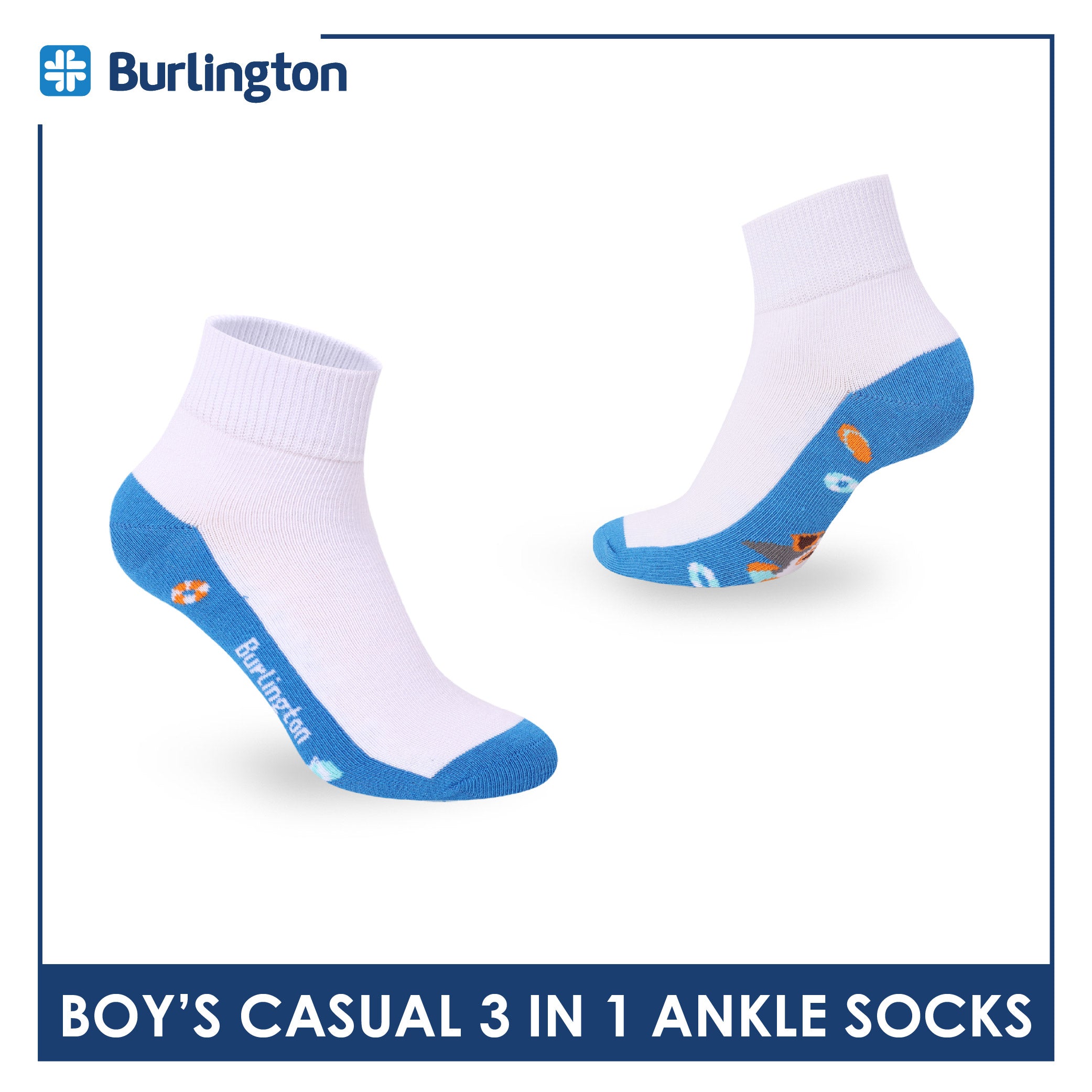 Burlington Boys’ Cotton Casual Ankle Socks 3 pairs in 1 pack BBCKG83